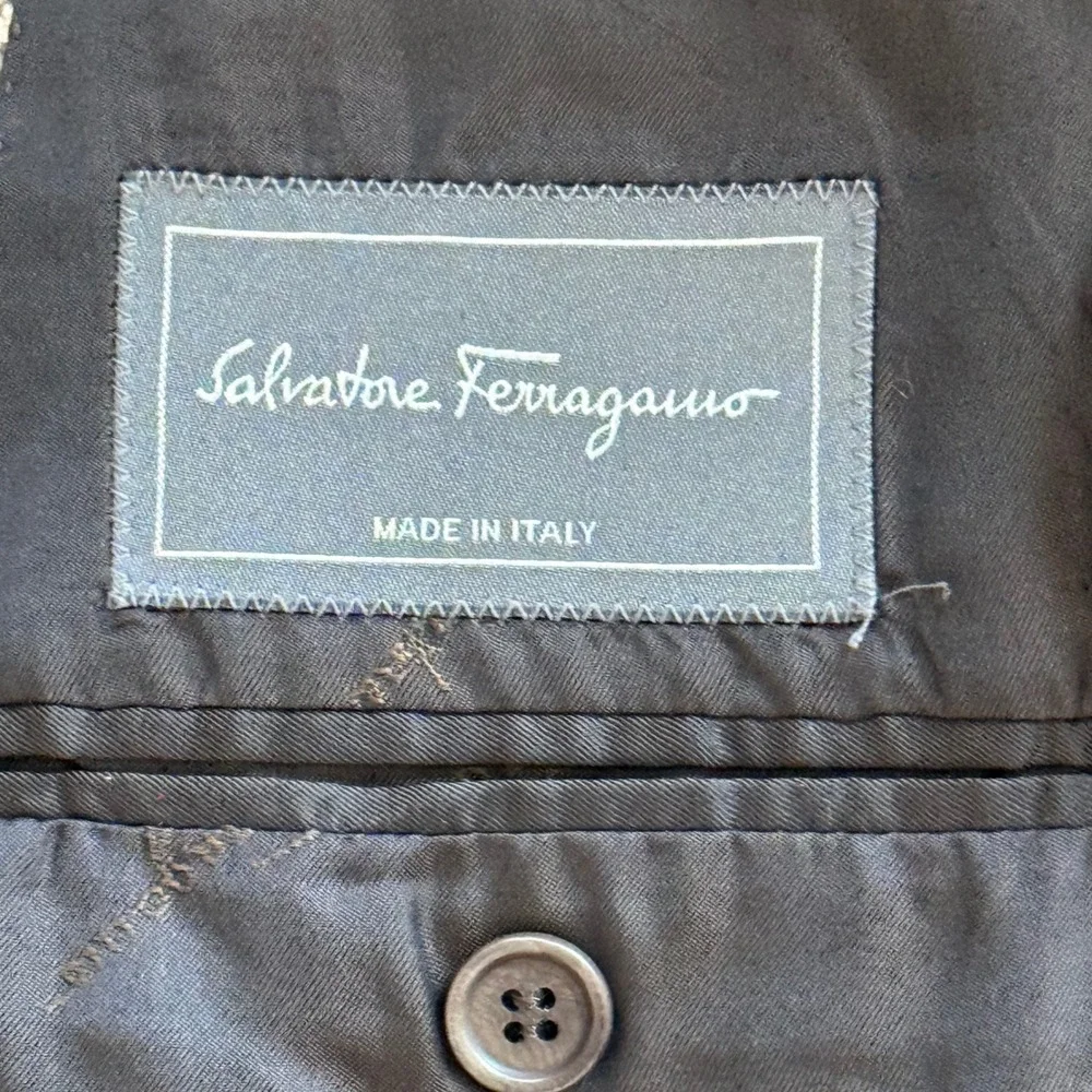 Salvatore‎ Ferragamo Mens Houndstooth Blazer Brown Tan Made in Italy Sport Coat